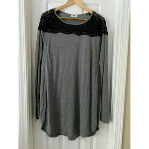 Old Navy Tunic LARGE TALL Relaxed Fit Gray with Black Lace Detail NEW